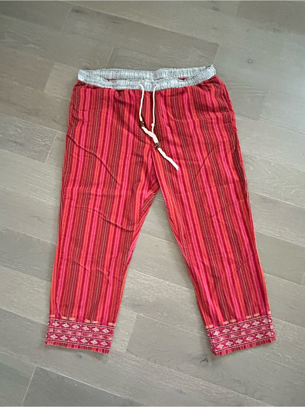 Sundance Red Striped Drawstring Joggers with Embroidered Cuff